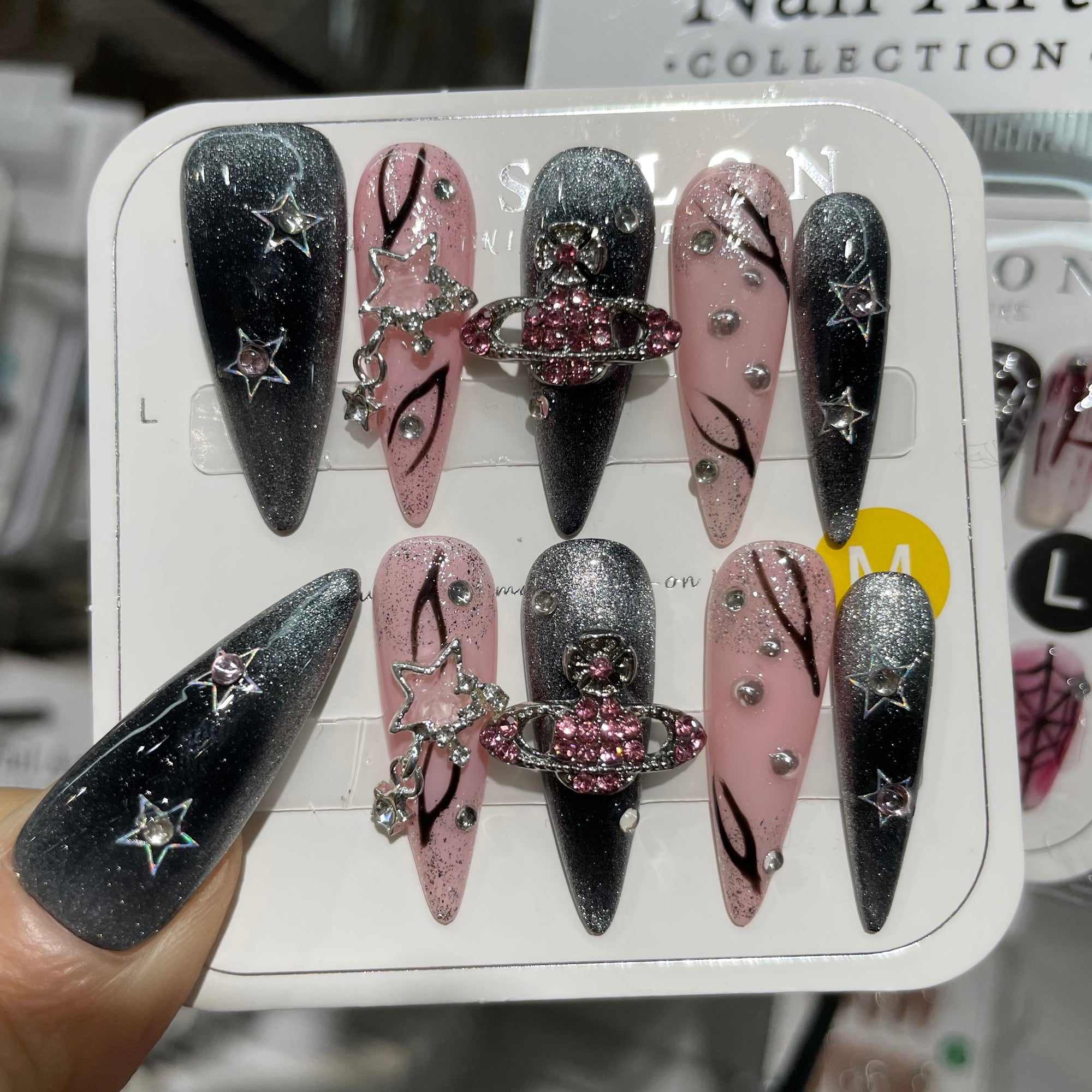Y-H  hande made press on nails Star Diamond 005