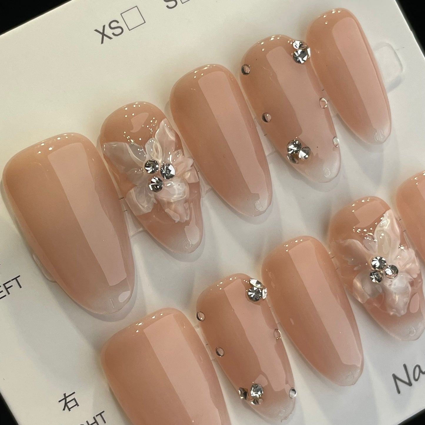 Handmade Press On Nails Medium Almond Frost flower-DaiRS