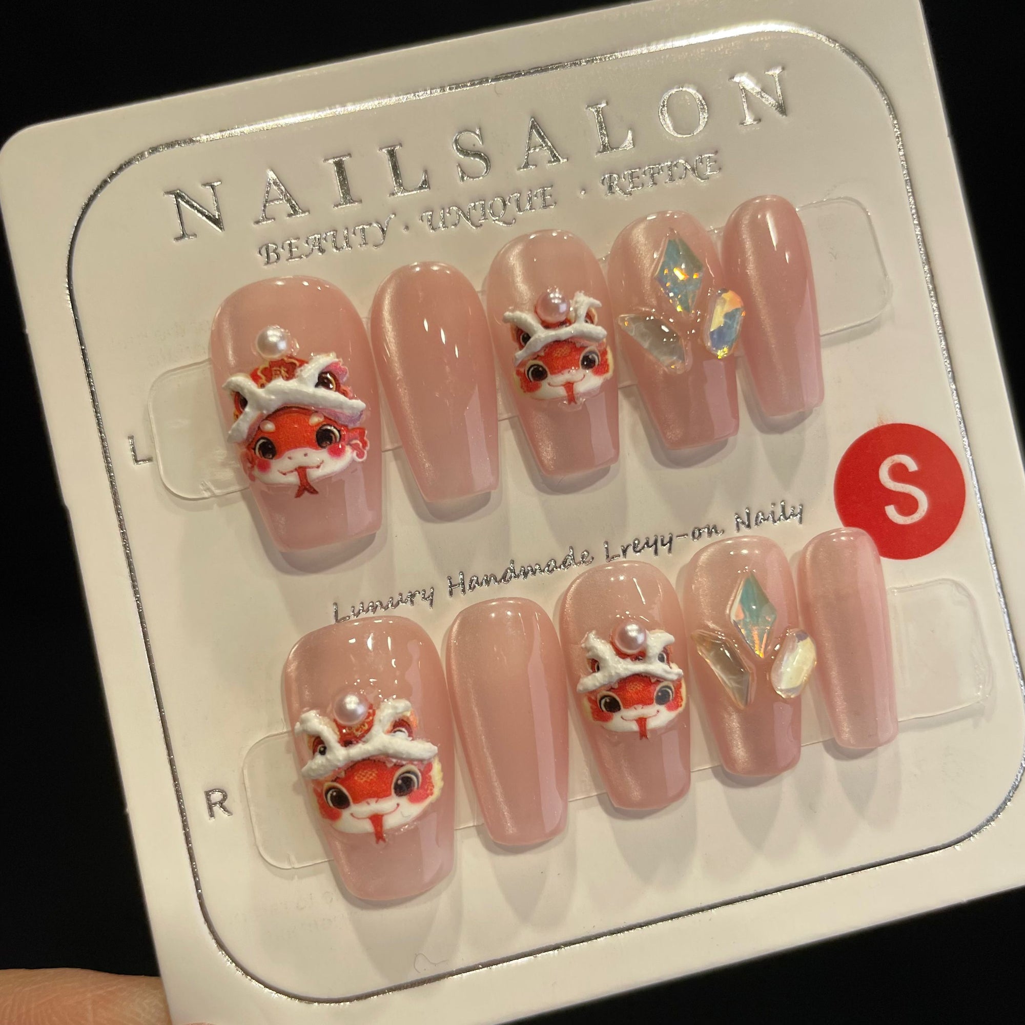 Handmade Press On Nails Medium Coffin Lucky little snake-YiH