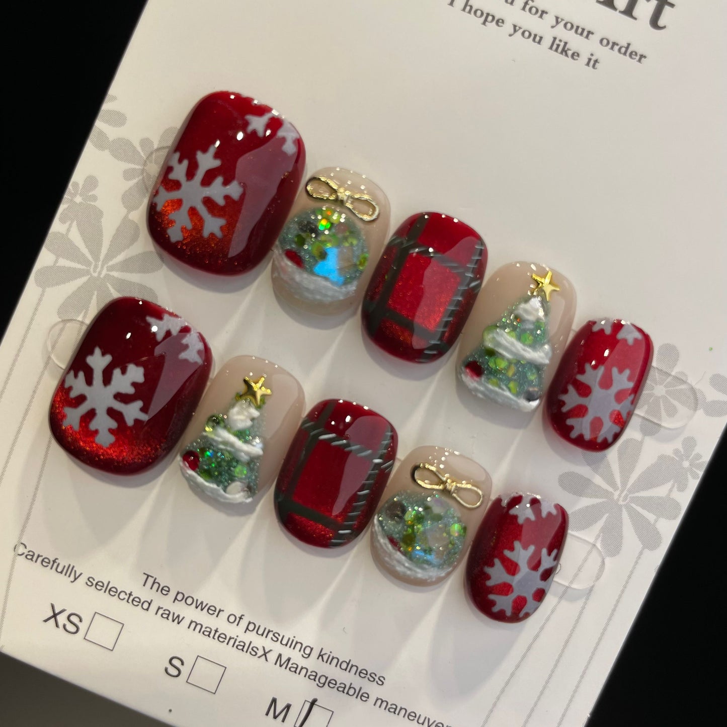 Handmade Press On Nails Short Square Christmas snowflake