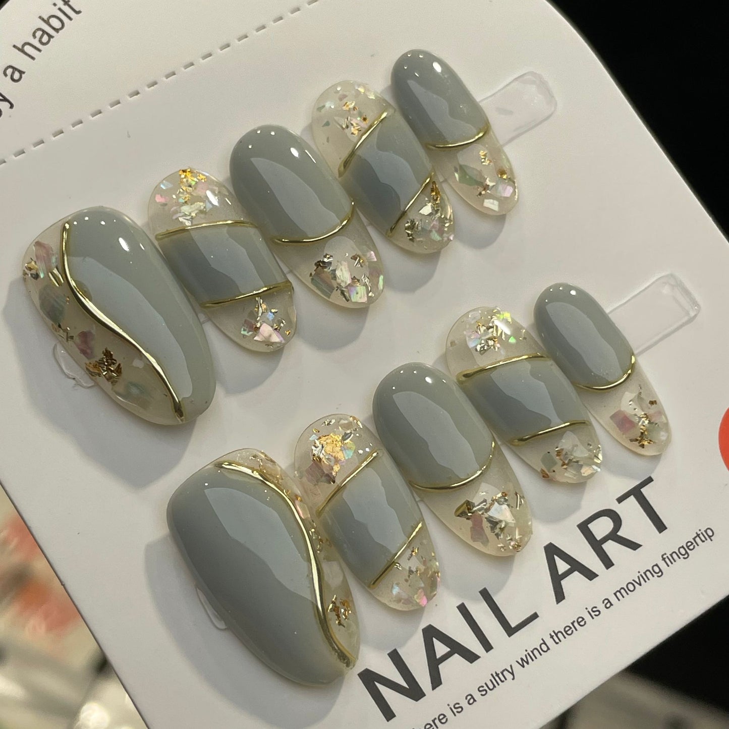 Handmade Press On Nails Short Oval Fenglin Evening