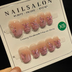 Handmade Press On Nails Short Coffin Purple butterfly