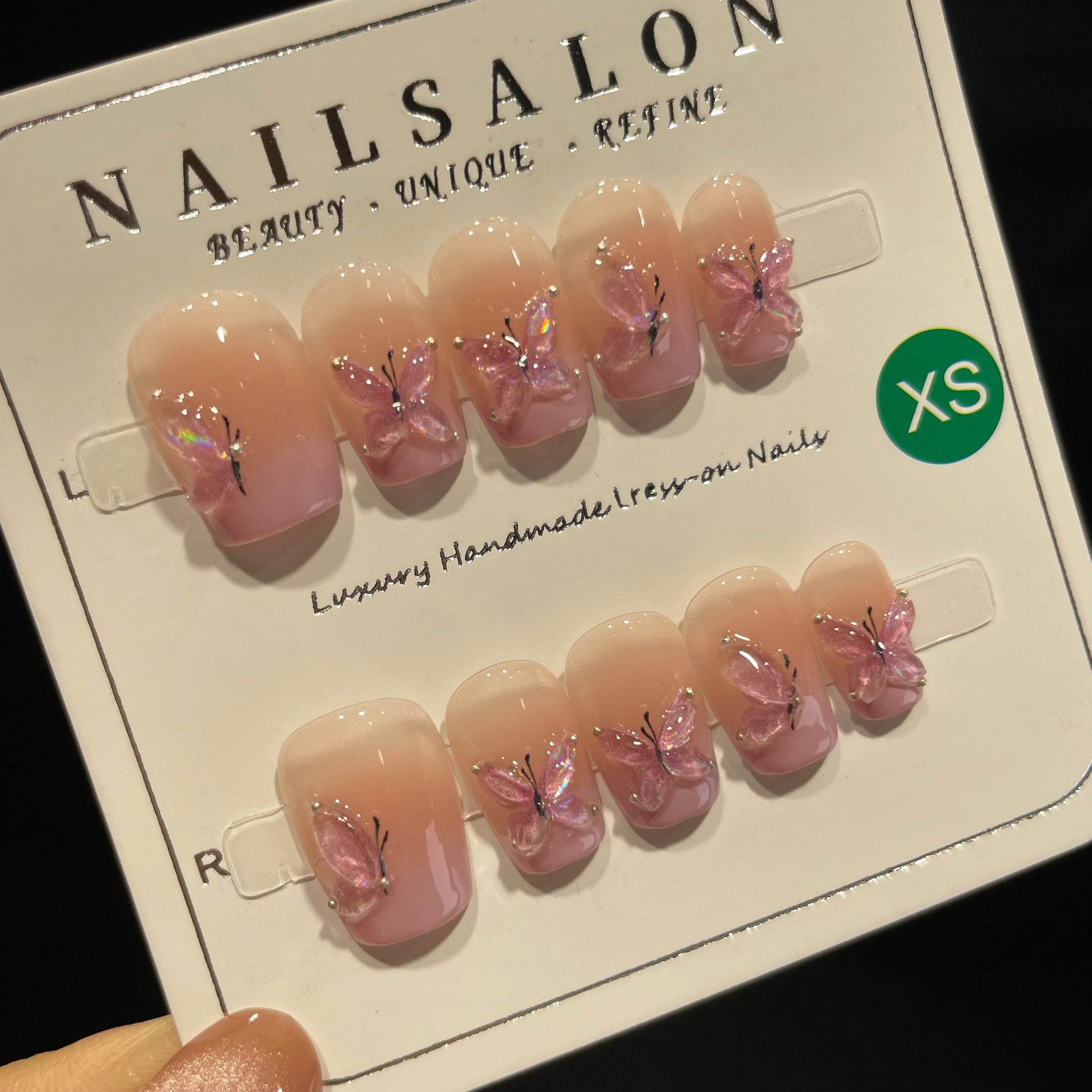 Handmade Press On Nails Short Coffin Purple butterfly