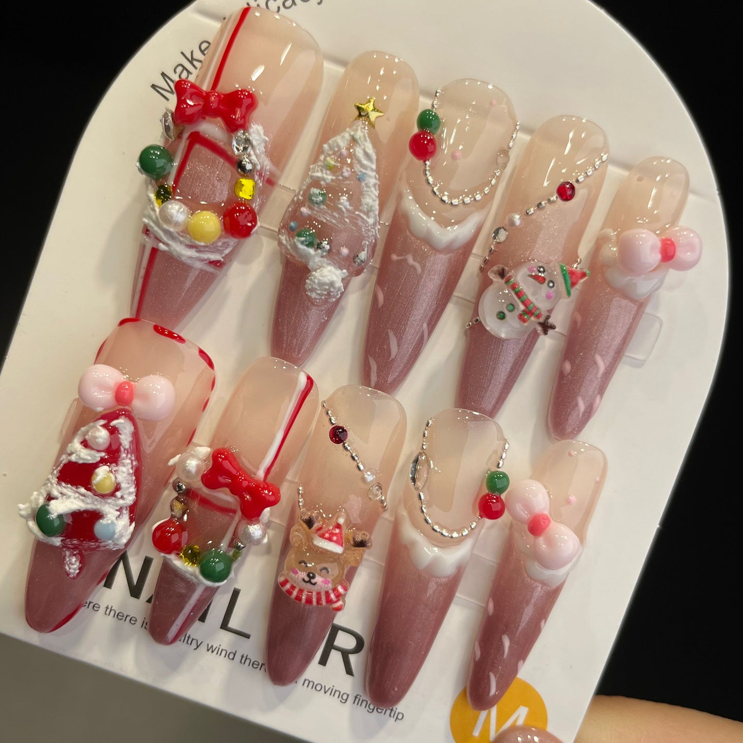 Handmade Press On Nails Extra-Long Stiletto Merry Christmas