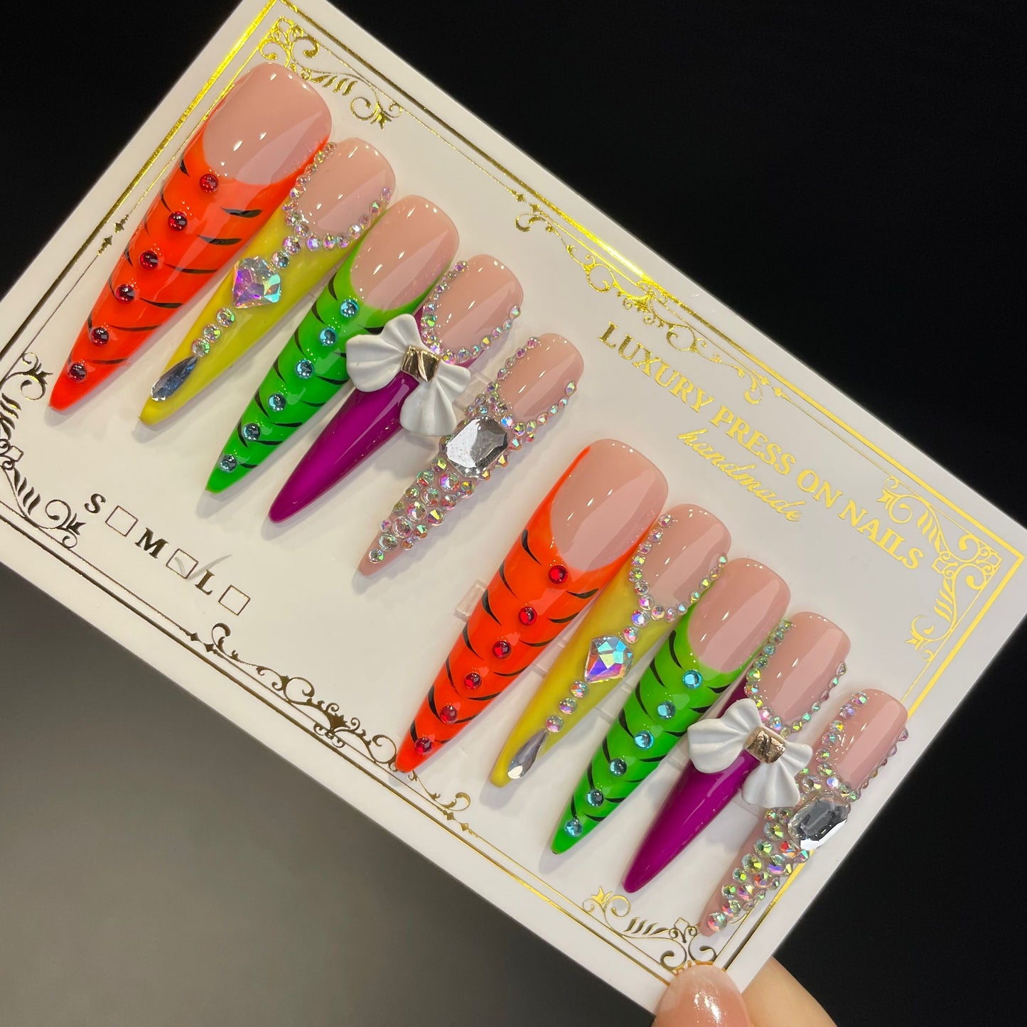 Handmade Press On Nails Extra-Long Stiletto Colorful fingertip