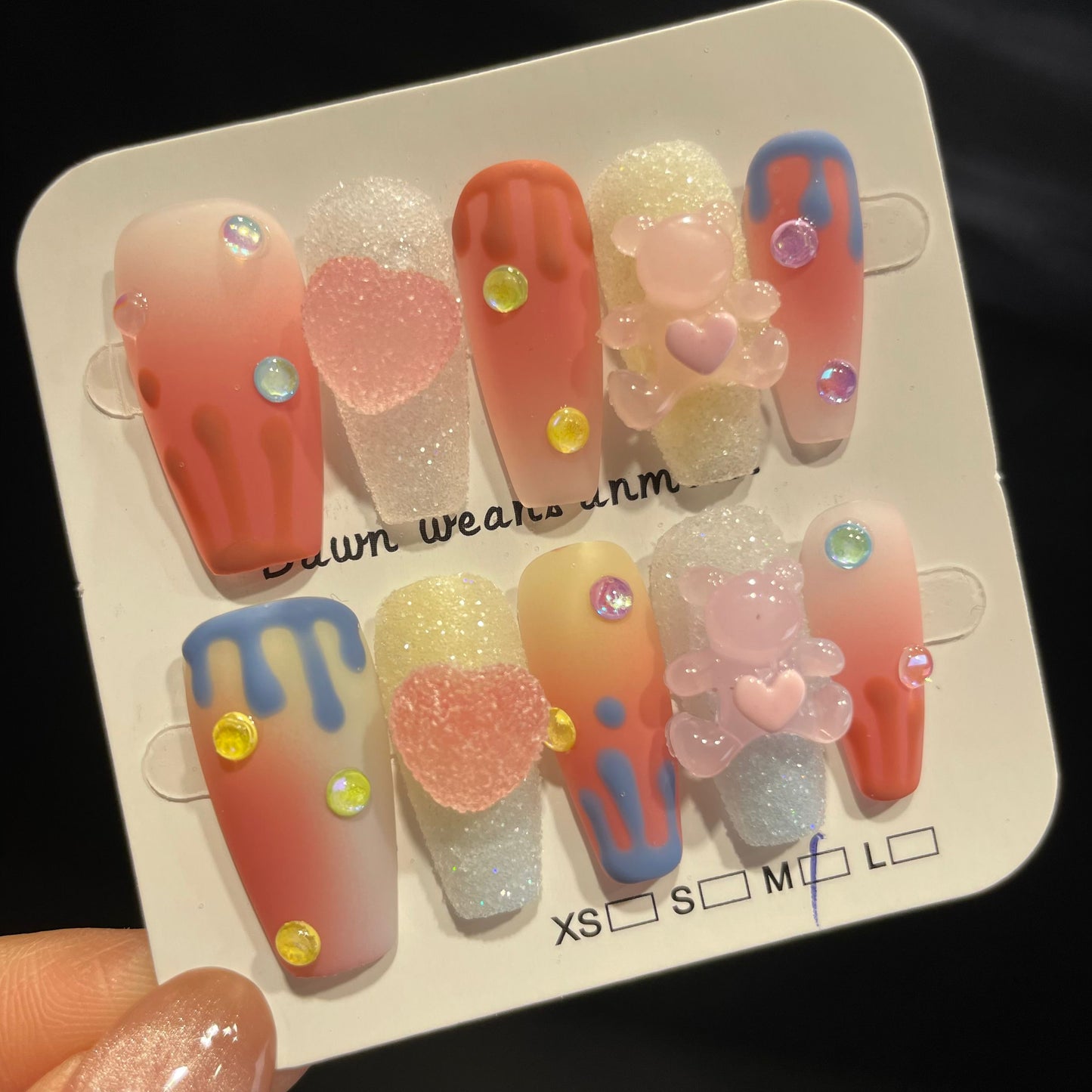 Handmade Press On Nails Long Coffin Gummy bear-XiXX