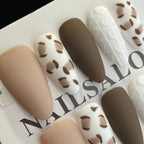 Handmade Press On Nails Long Almond Brown and white sweater-YiH