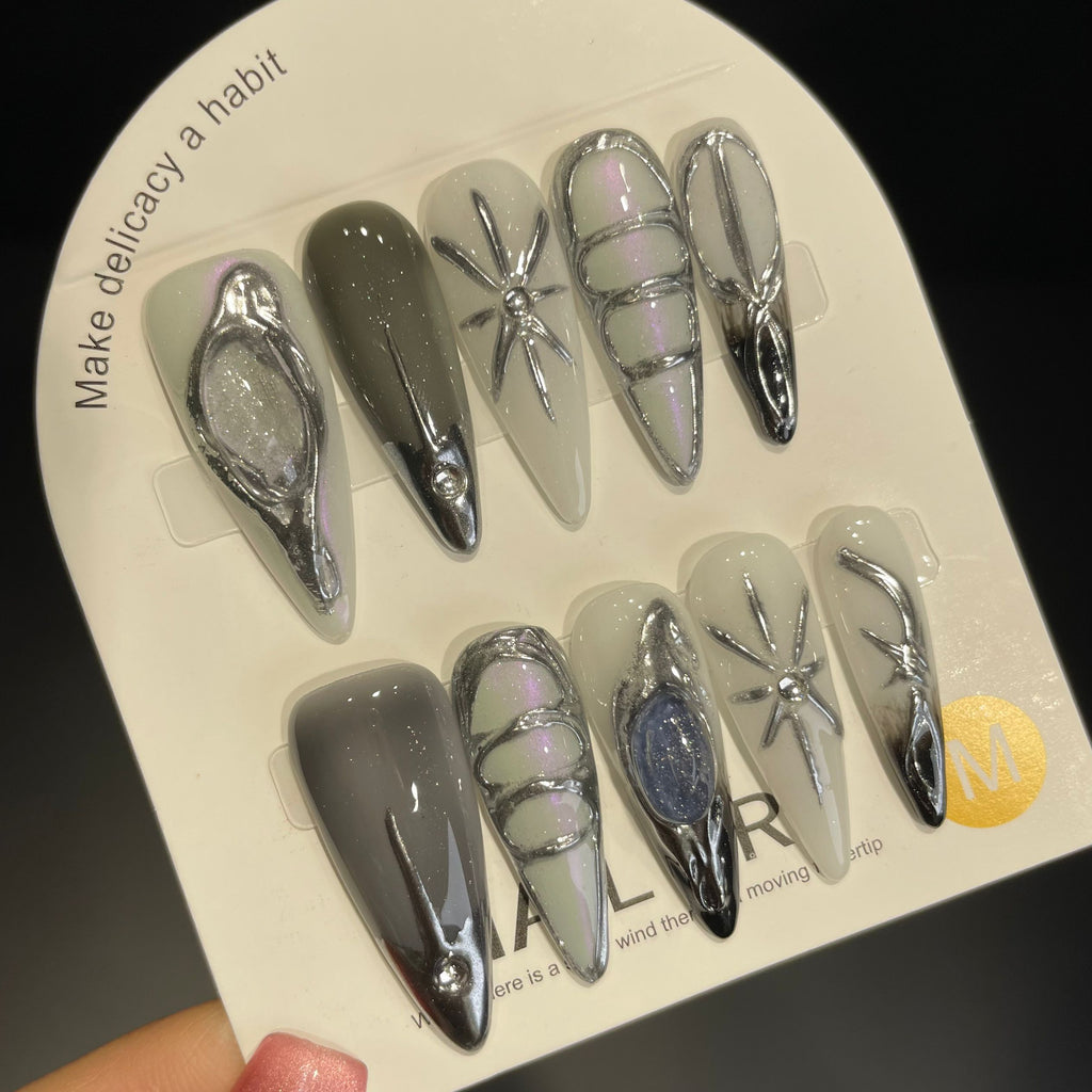 Handmade Press On Nails Long Stiletto Mirror line