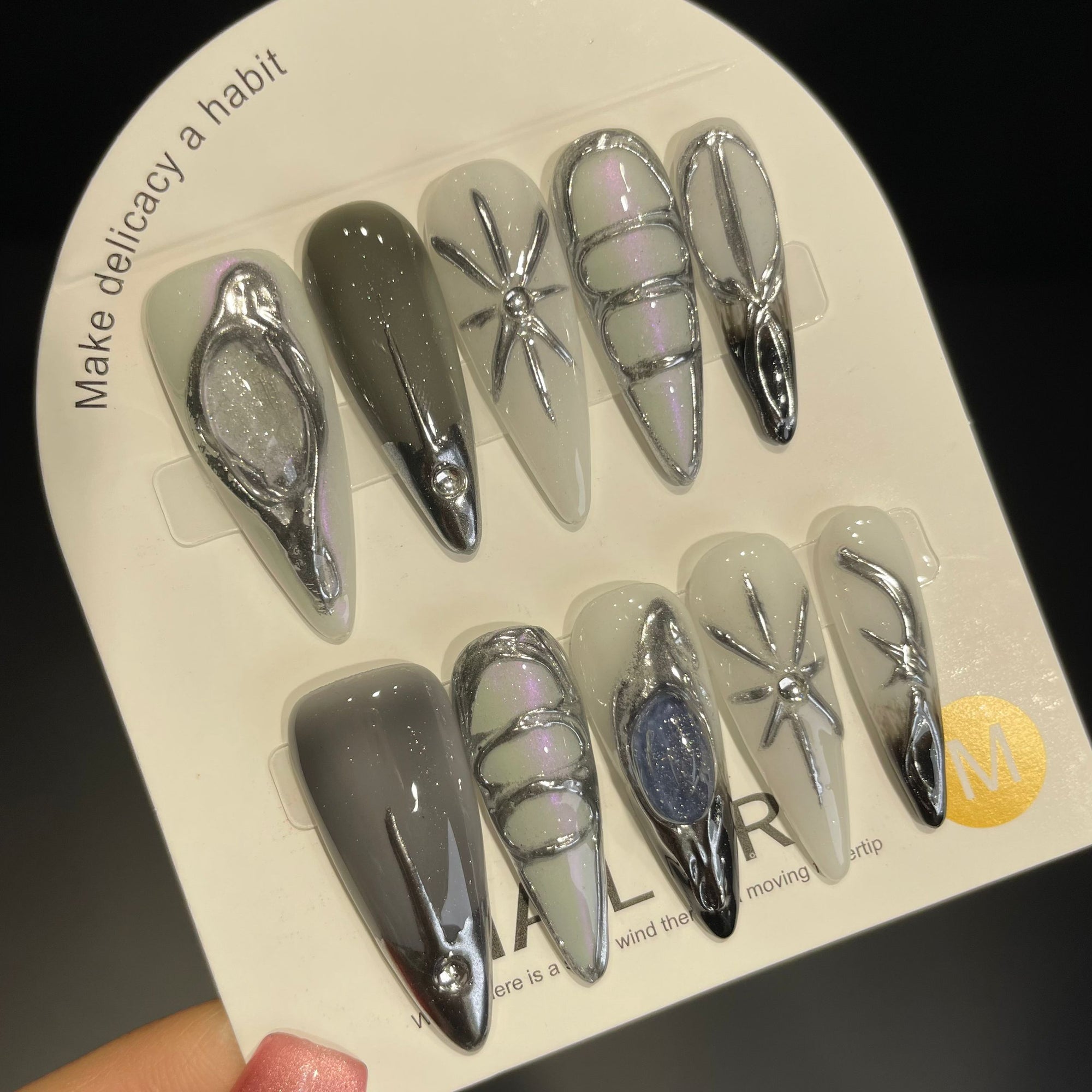 Handmade Press On Nails Long Stiletto Mirror line