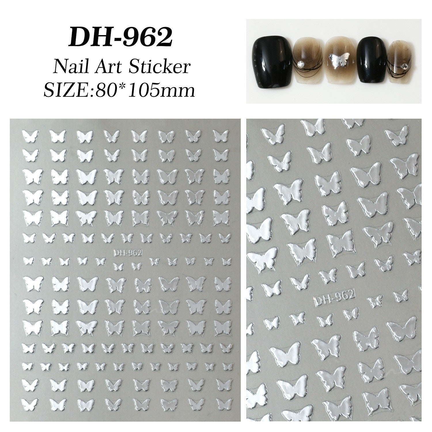 7pcs Gold Foil Butterfly Nail Stickers
