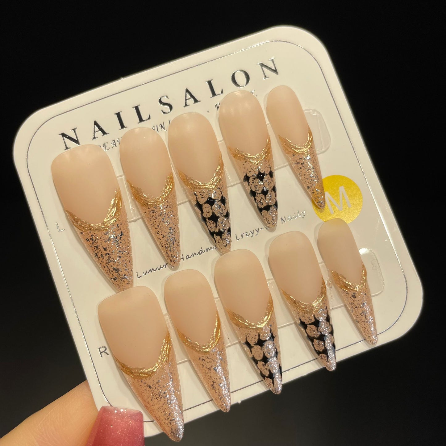 Handmade Press On Nails Long Stiletto Elegant flash