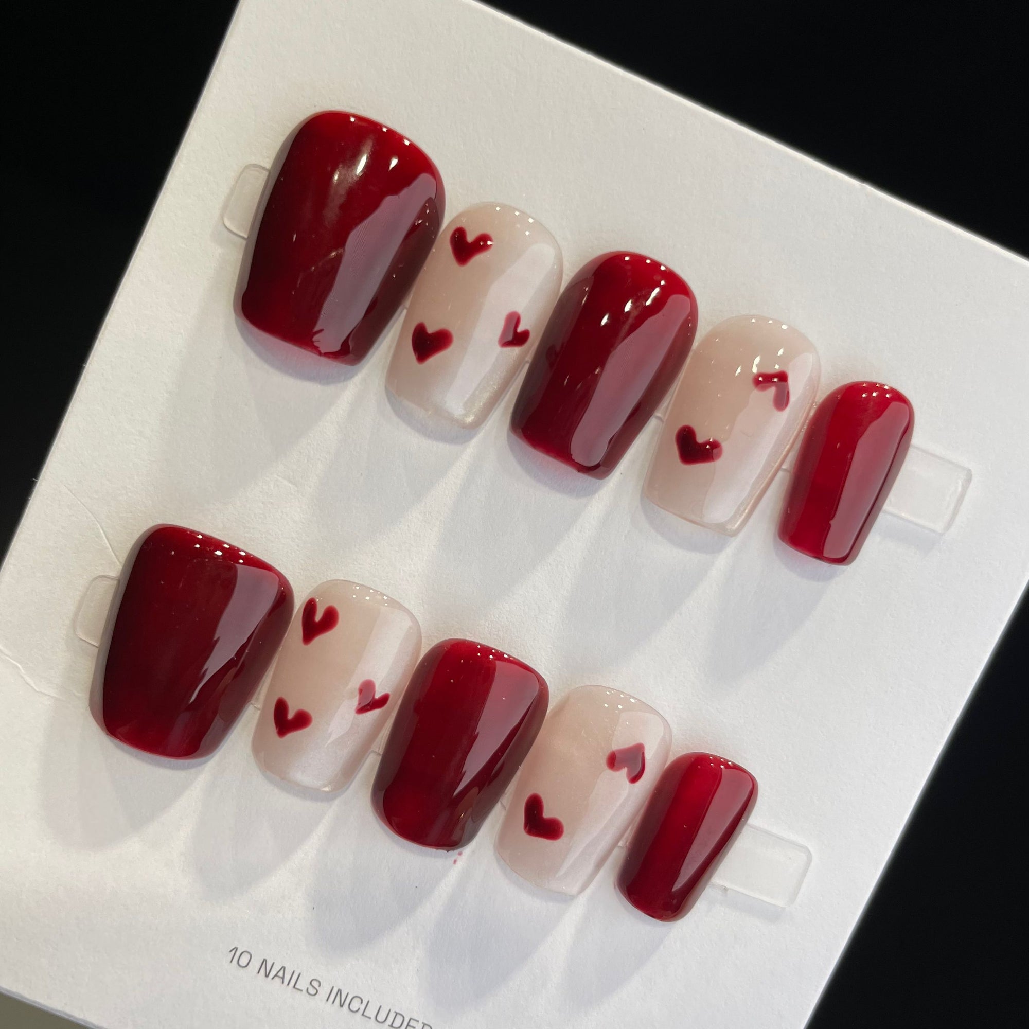Handmade Press On Nails Short Coffin Red heart