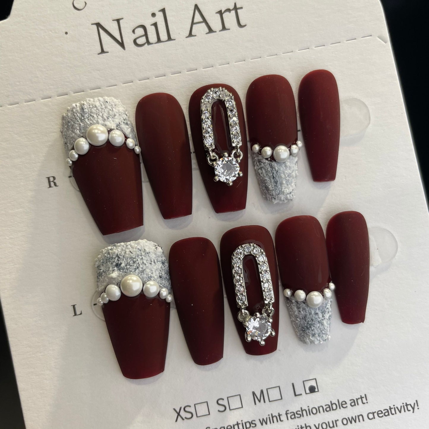 Handmade Press On Nails Long Coffin Luxurious diamond beads