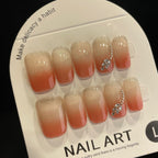 Handmade Press On Nails Medium Square Orange cat's eye-YiH