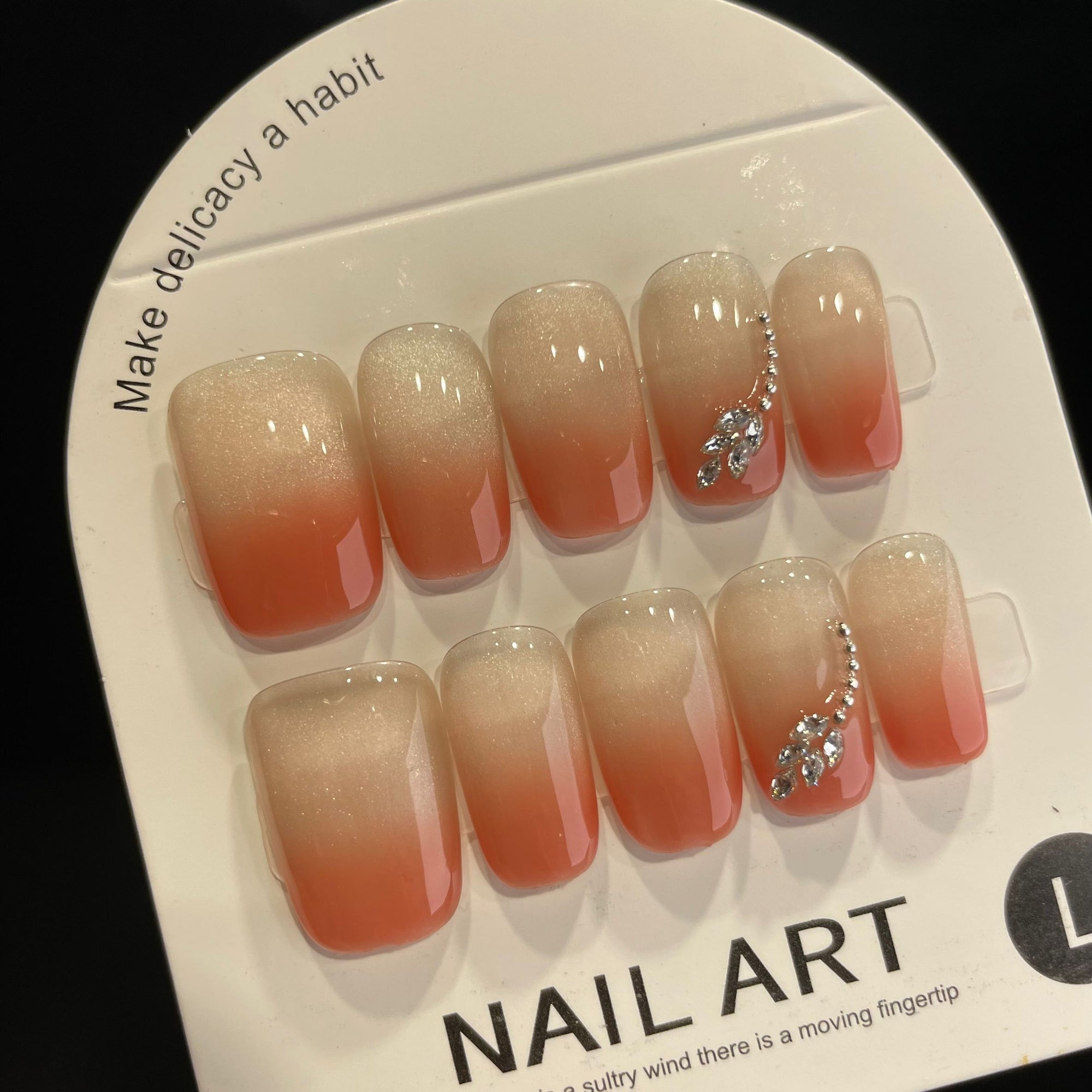 Handmade Press On Nails Medium Square Orange cat's eye-YiH