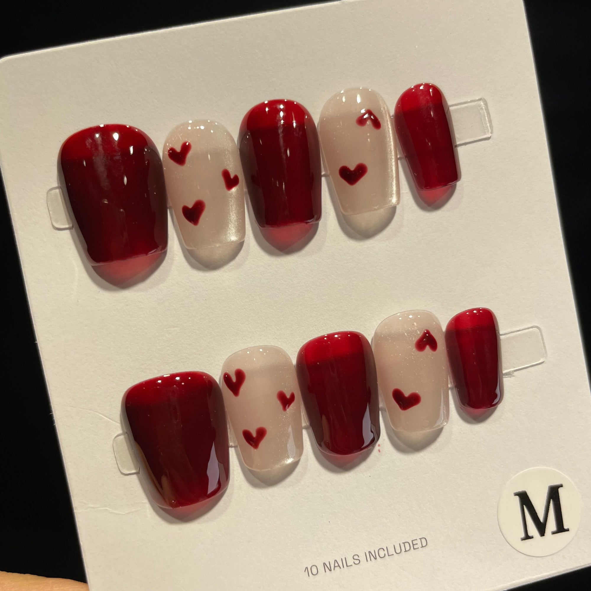 Handmade Press On Nails Short Coffin Red heart