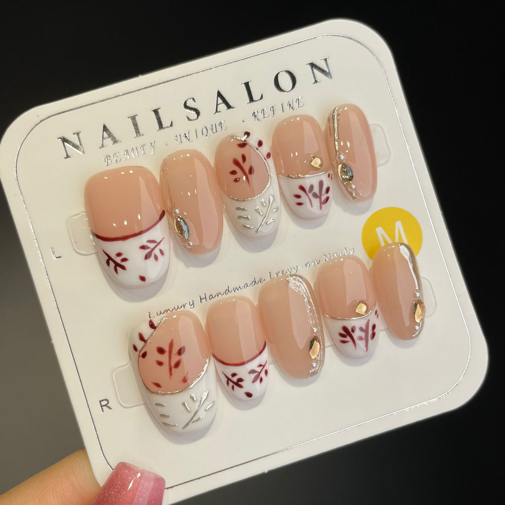 Handmade Press On Nails Medium Oval Longing for autumn