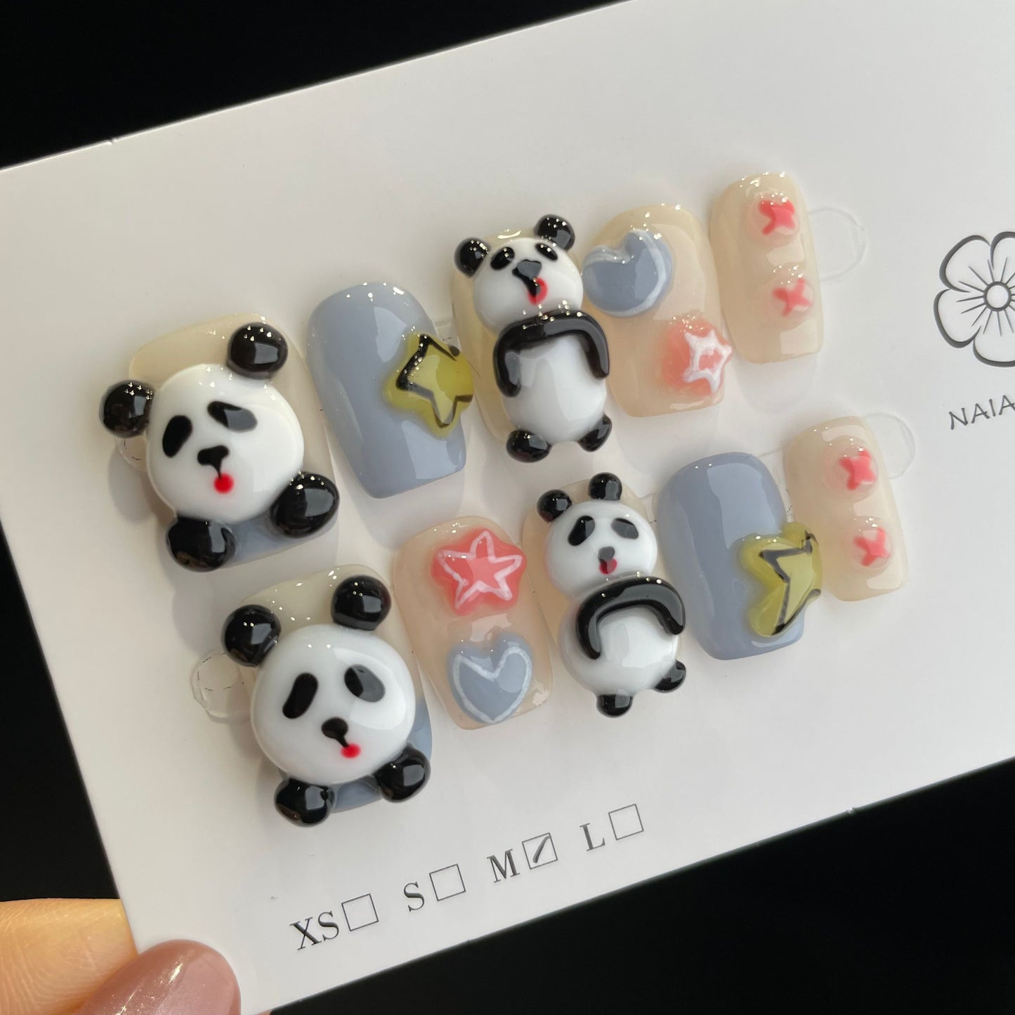 Handmade Press On Nails Short Coffin Handmade panda