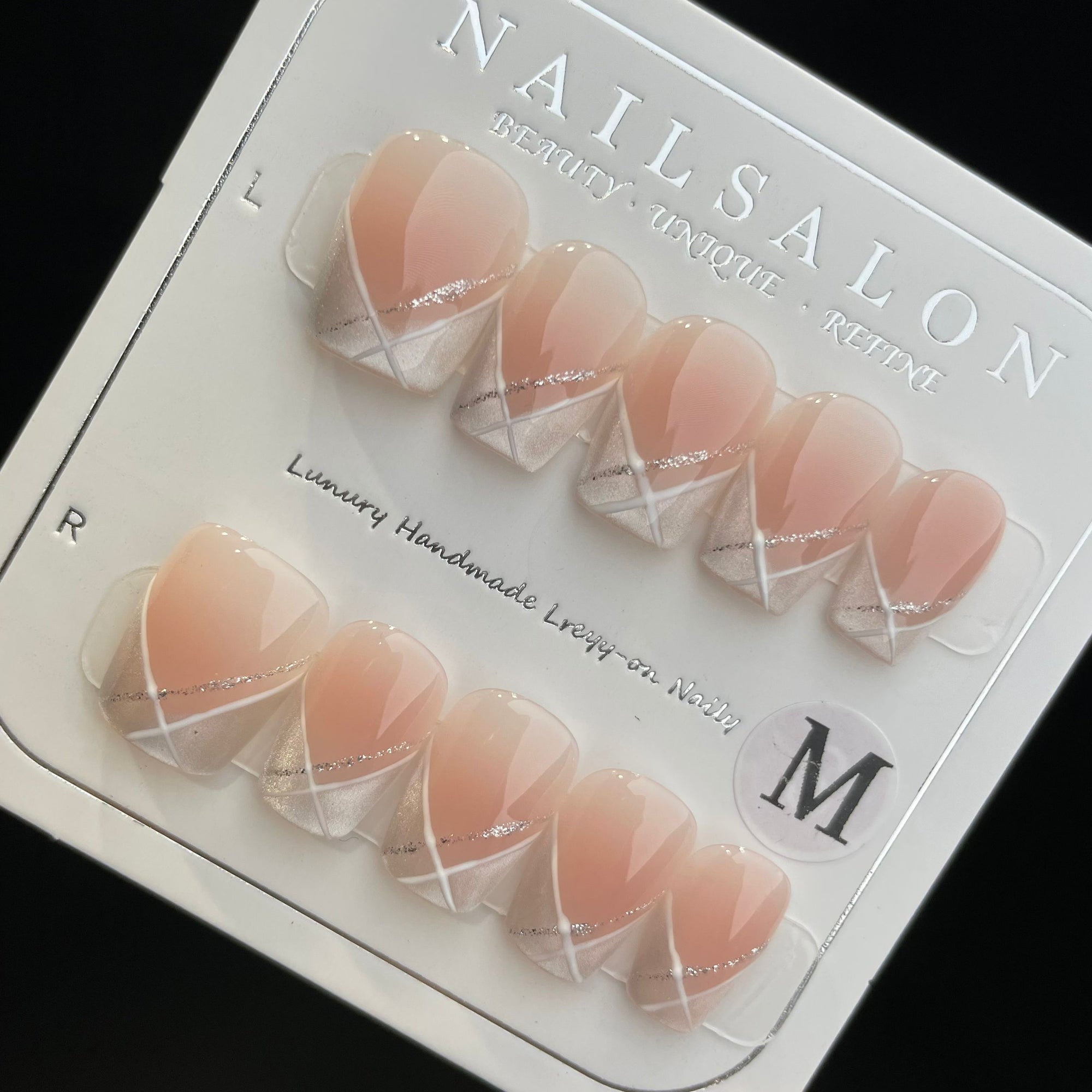 Handmade Press On Nails Short Coffin Line cat-eye French-YiH