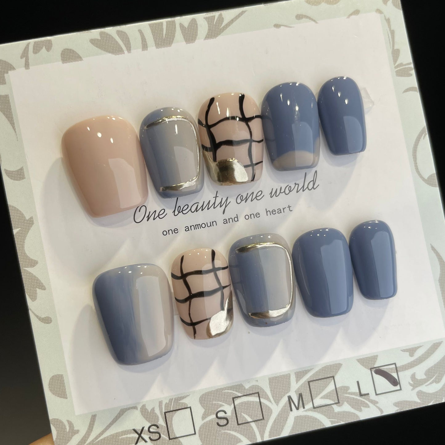 Handmade Press On Nails Short Square Blue migg