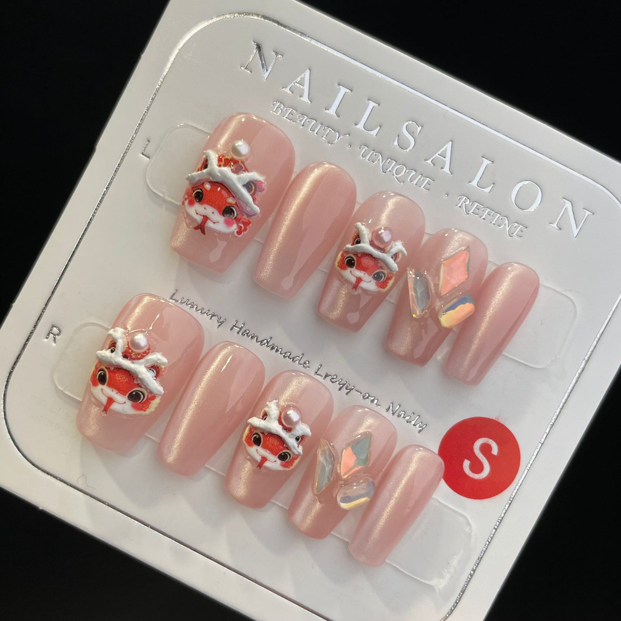 Handmade Press On Nails Medium Coffin Lucky little snake-YiH