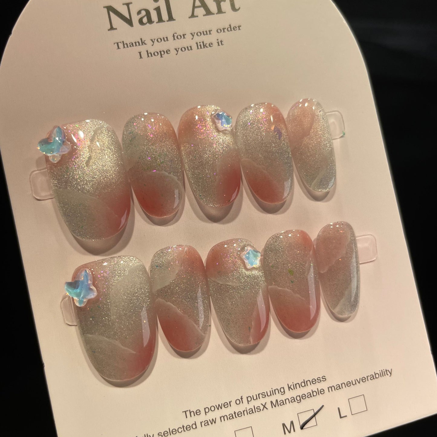 Handmade Press On Nails Short Oval Silvery pink