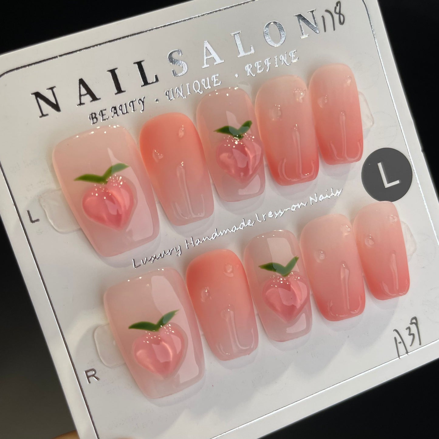 Handmade Press On Nails Medium Coffin Delicious peach