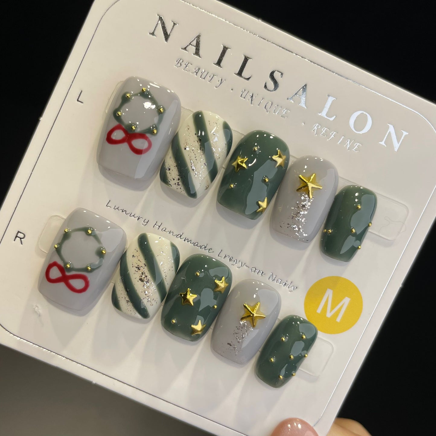 Handmade Press On Nails Short Square Hand-painted Christmas