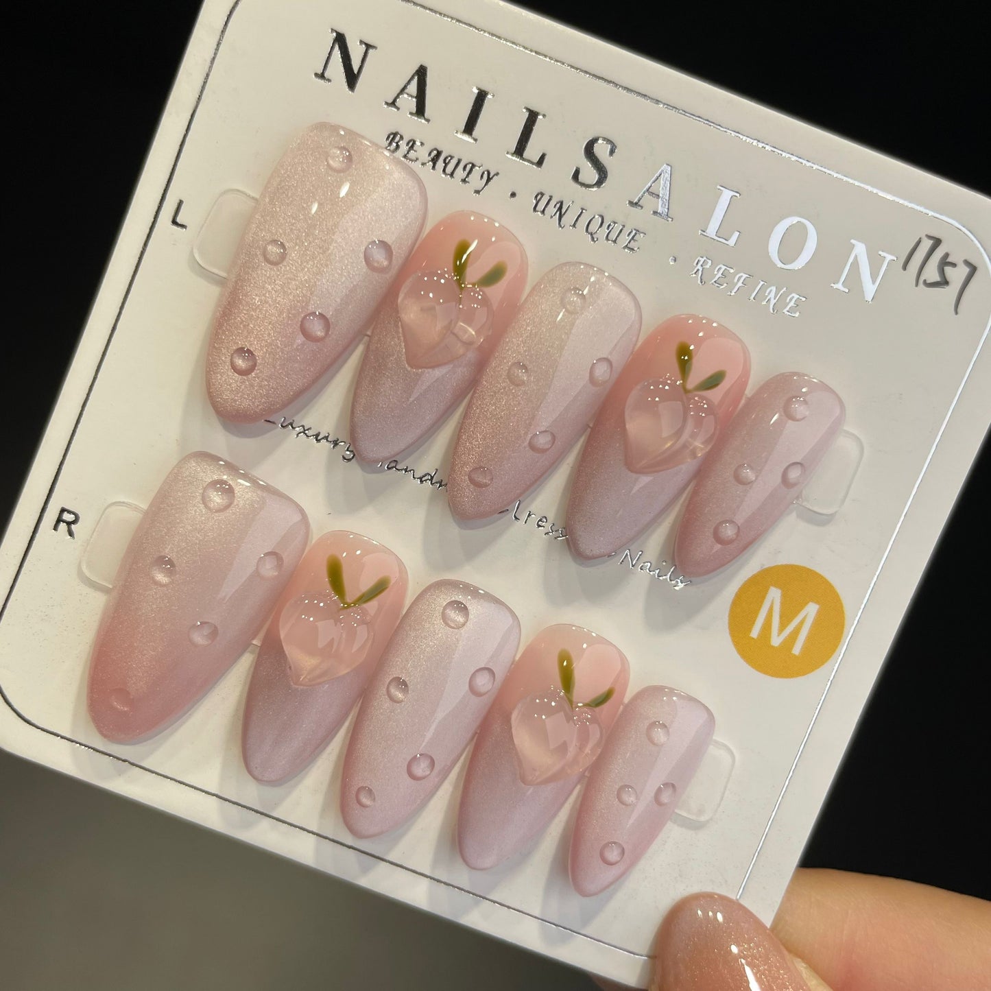 Handmade Press On Nails Long Almond Juicy peach