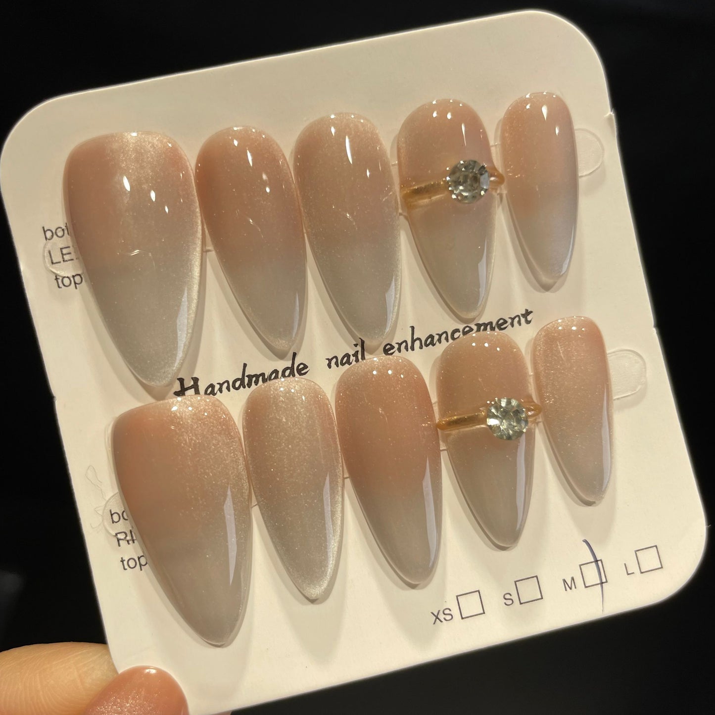 Handmade Press On Nails Long Almond Elegant nude white