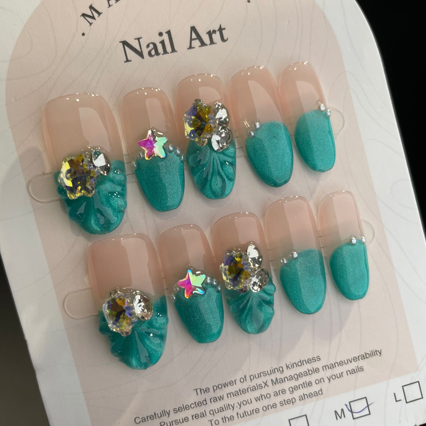 Handmade Press On Nails Medium Almond Hemline or octopus