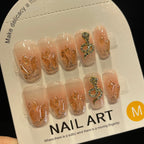 Handmade Press On Nails Medium Coffin Snake drill flame flash-YiH