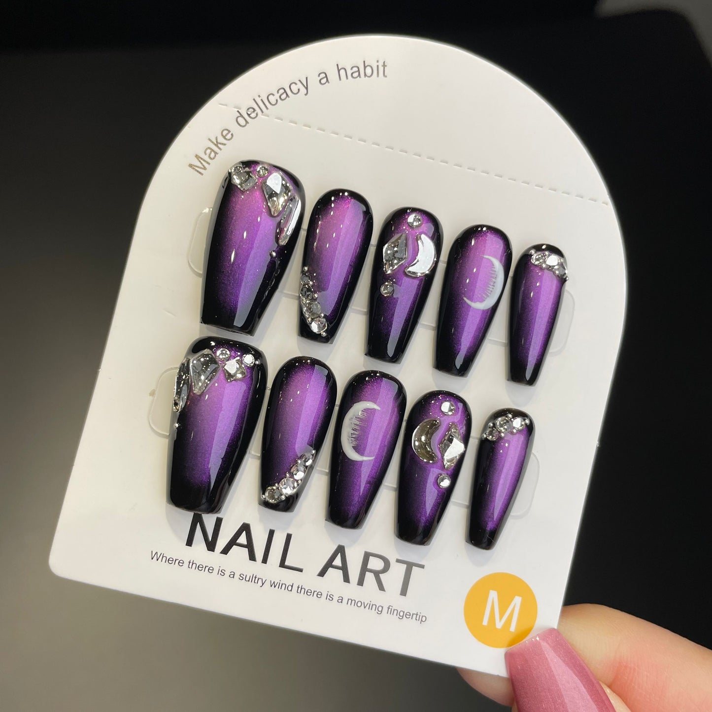 Handmade Press On Nails Long Coffin Violet Ink Demoness