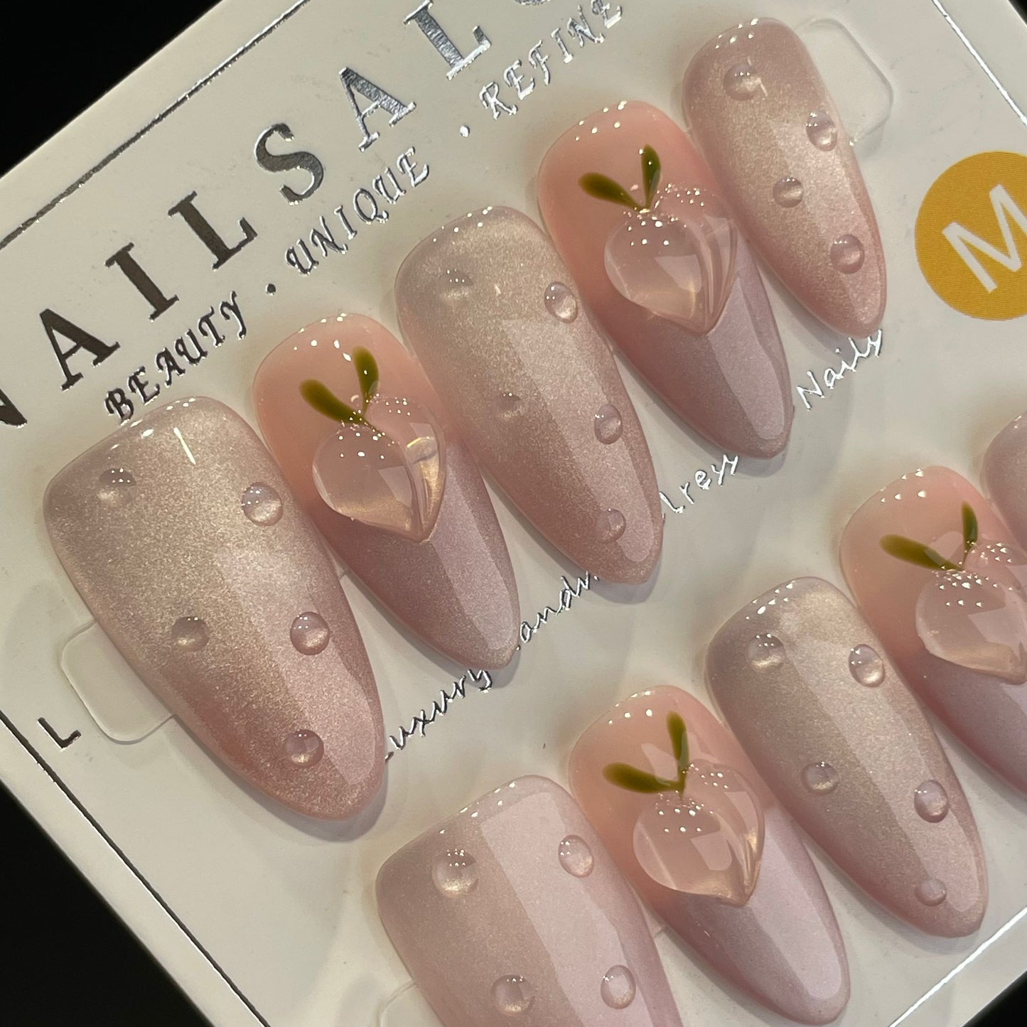 Handmade Press On Nails Long Almond Juicy peach