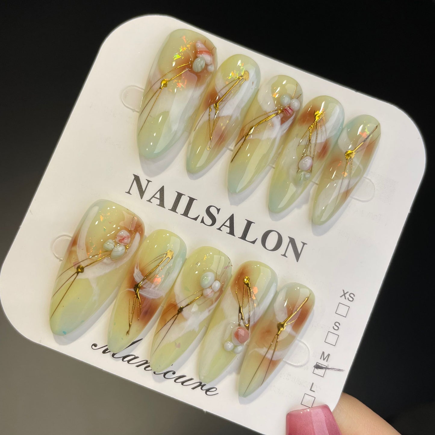 Handmade Press On Nails Long Almond Hand painting