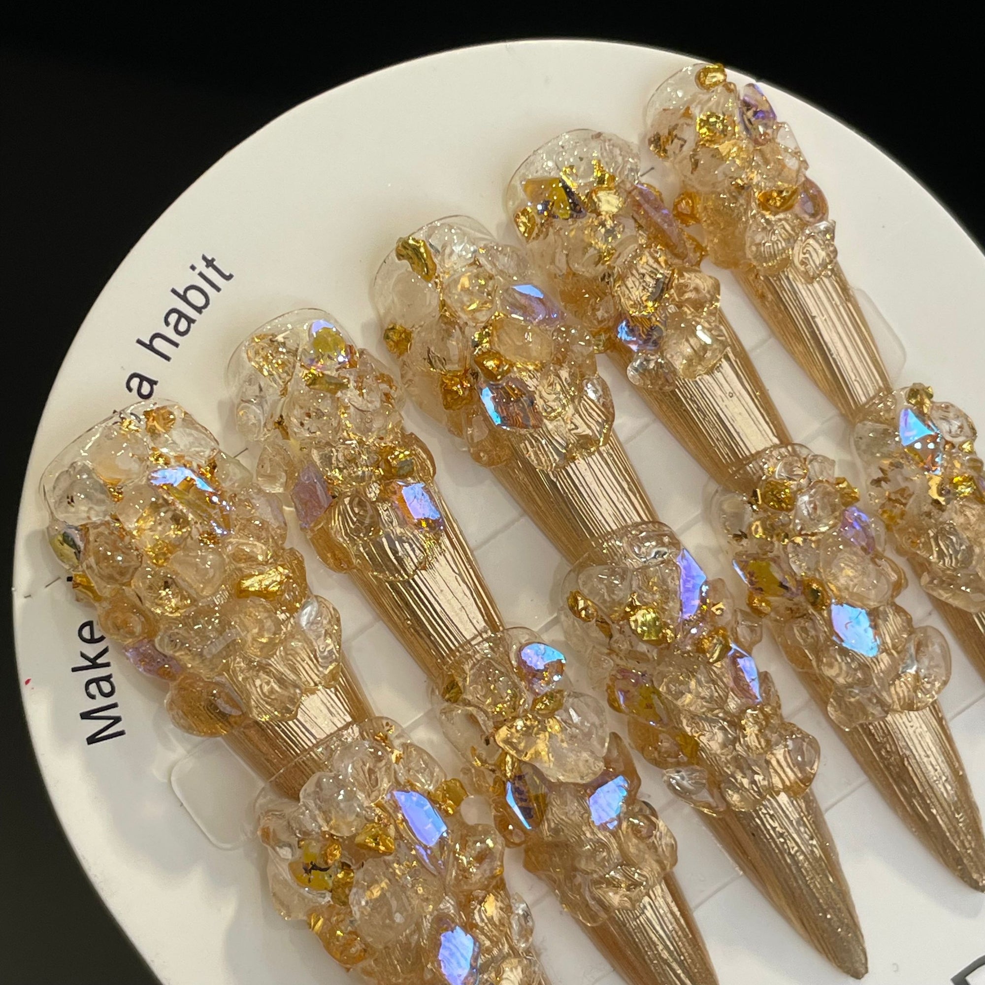 Handmade Press On Nails Long Stiletto Mirror Monster