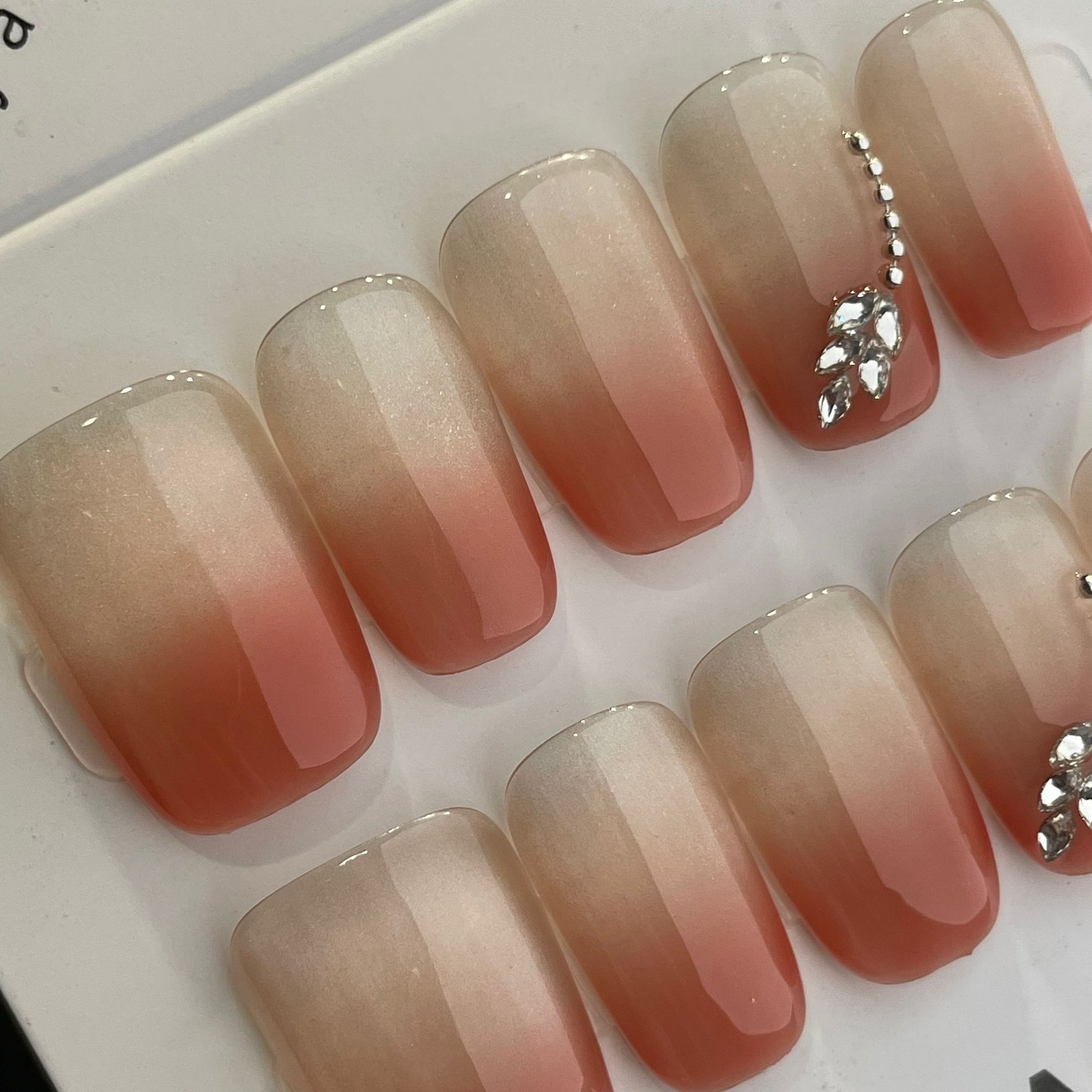 Handmade Press On Nails Medium Square Orange cat's eye-YiH