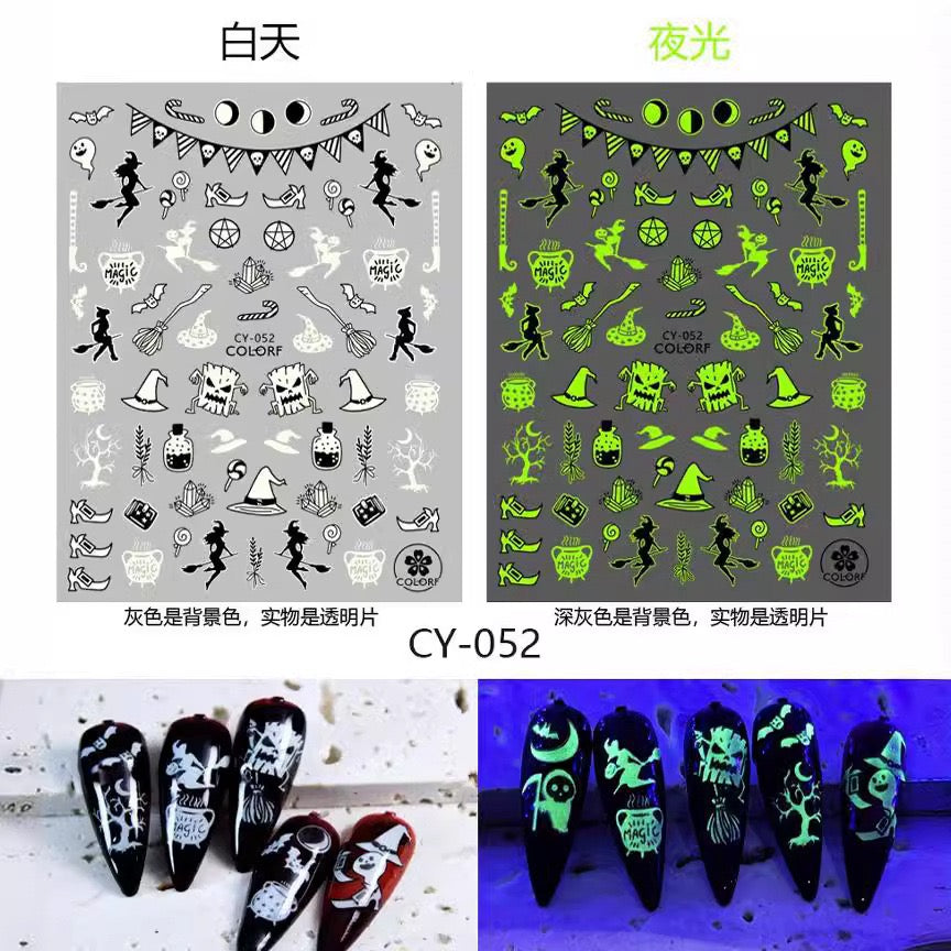 9pcs  Glow-in-the-Dark Halloween Nail Stickers