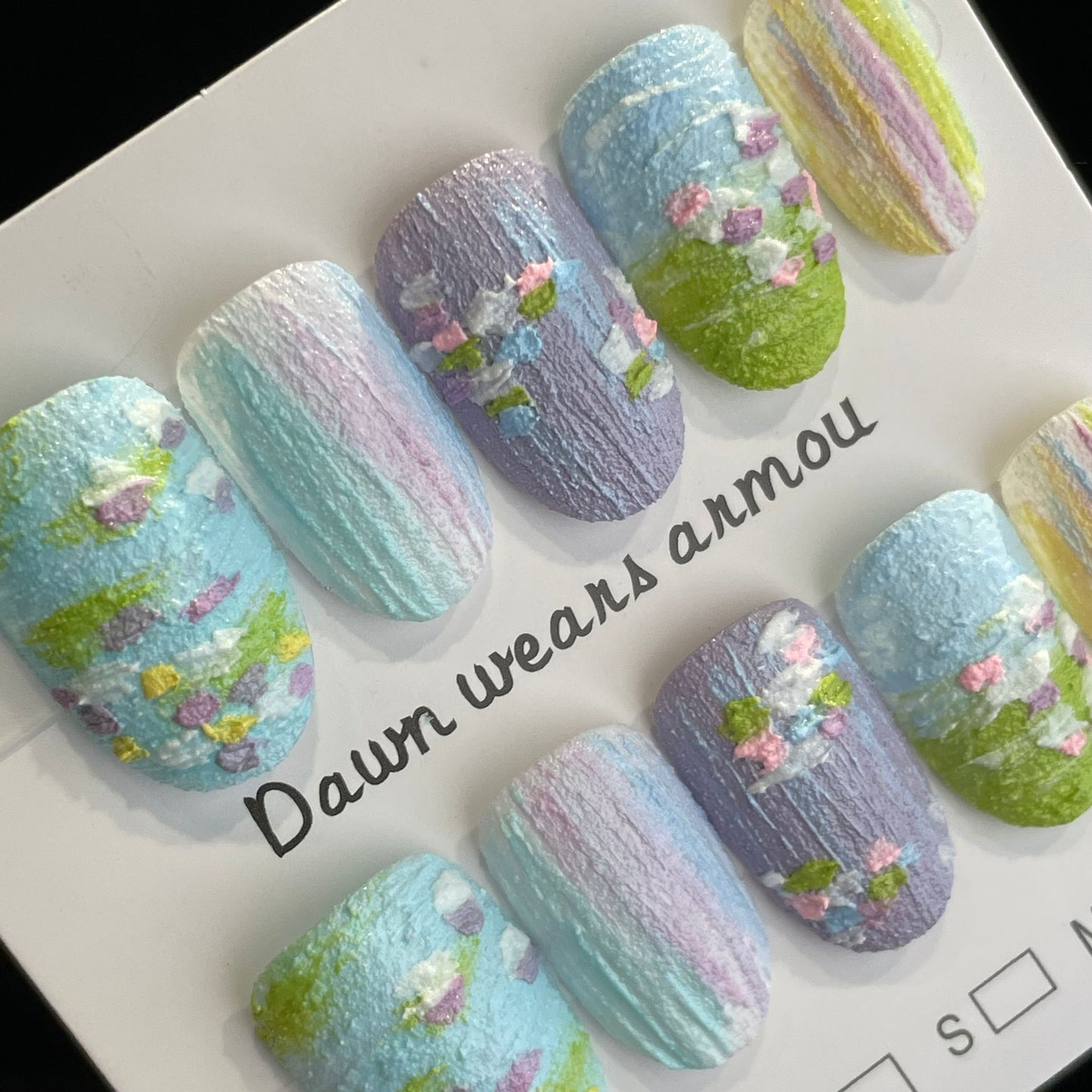 Handmade Press On Nails Short Oval Monet Garden-XiXX