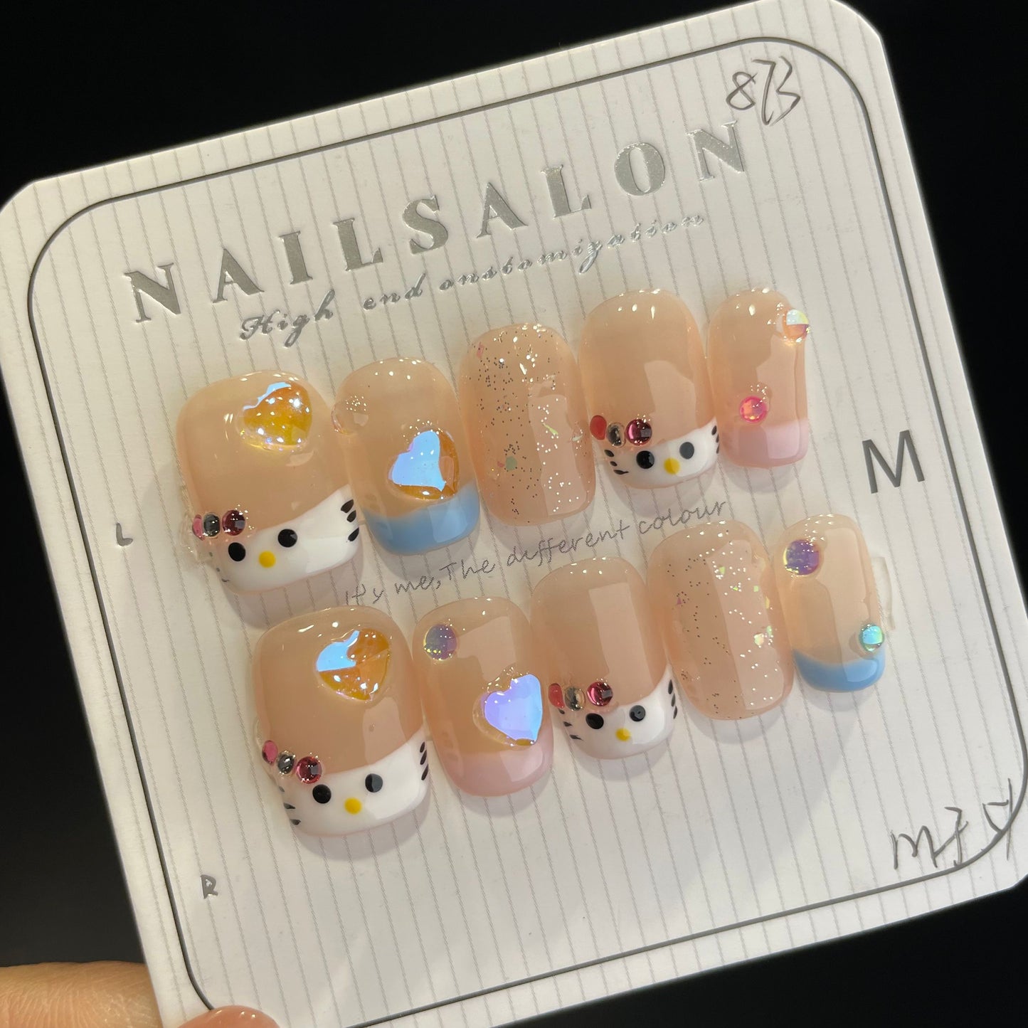 Handmade Press On Nails Short Square Cute Little Cat