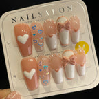 Handmade Press On Nails Long Coffin Hearts and bows-YiH