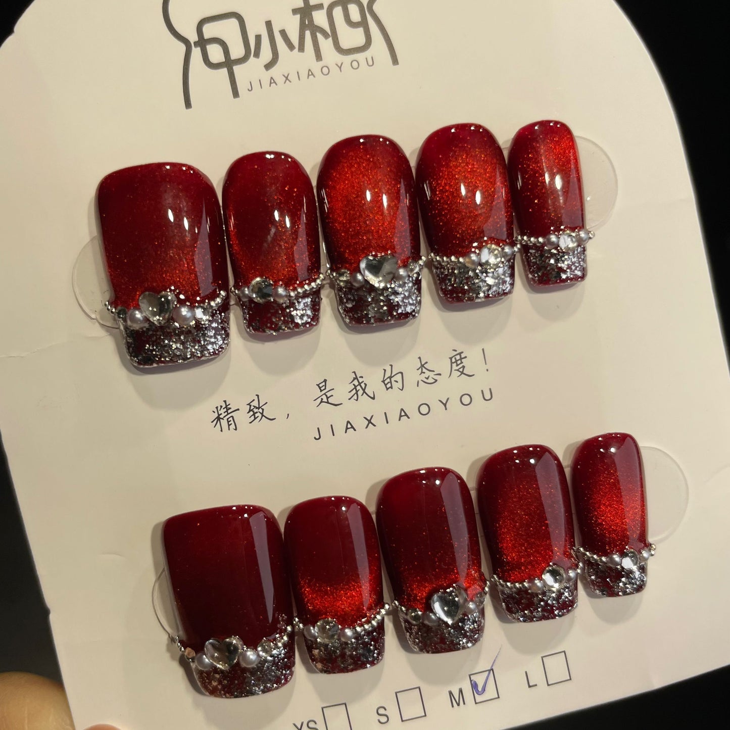 Handmade Press On Nails Medium Coffin Luxe French-JiaXY