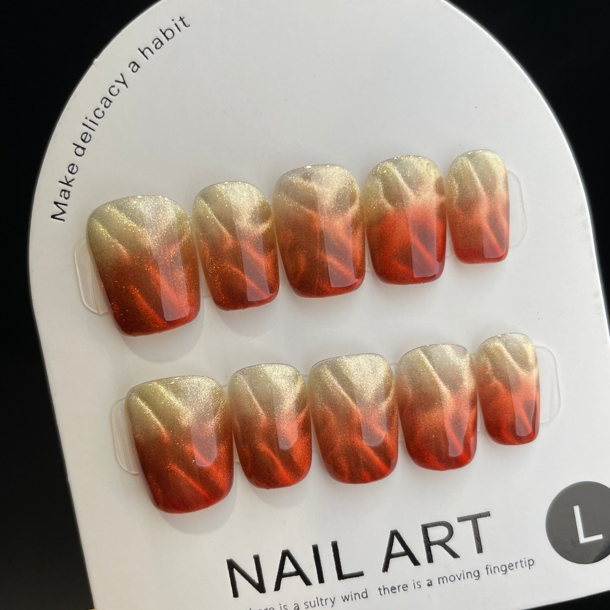 Handmade Press On Nails Short Coffin Sparkling amber-YiH