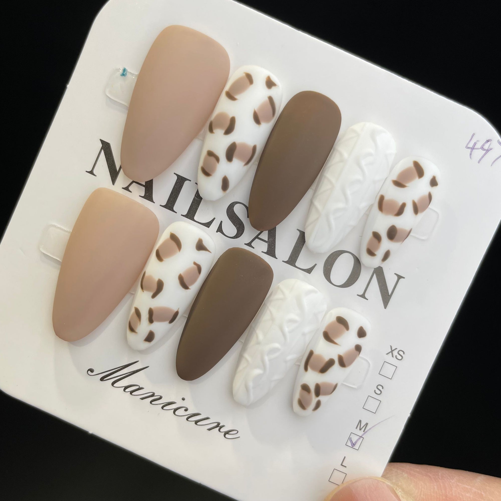 Handmade Press On Nails Long Almond Brown and white sweater-YiH