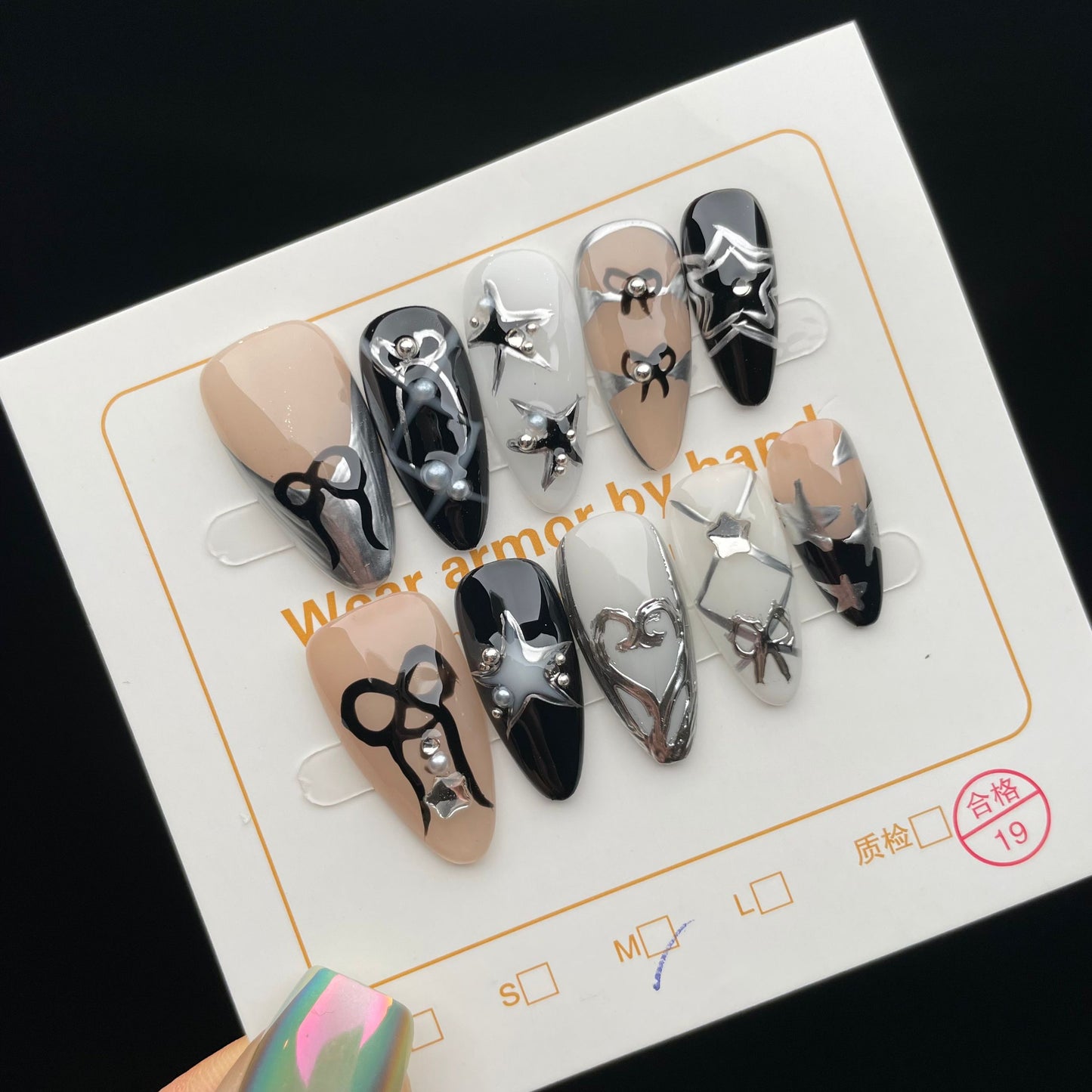 Handmade Press On Nails Medium Almond Cool bow