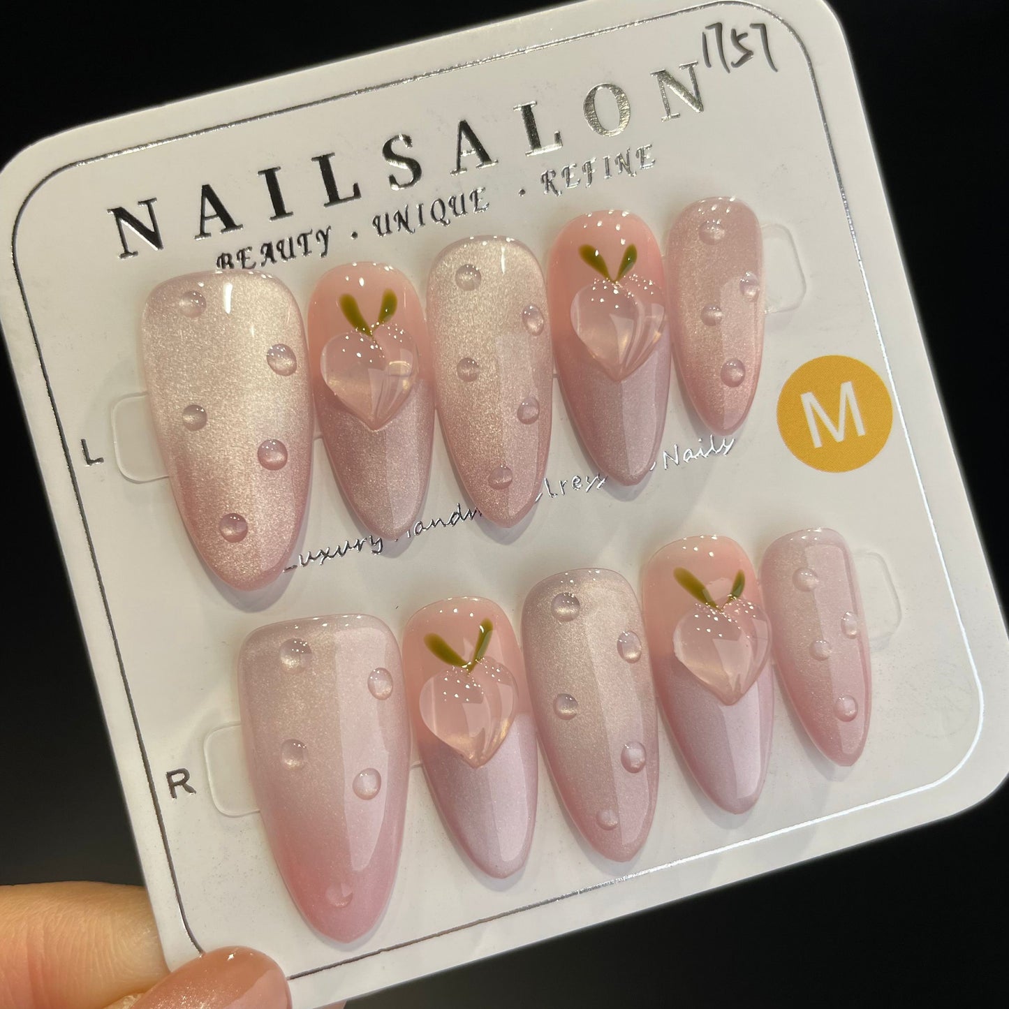 Handmade Press On Nails Long Almond Juicy peach