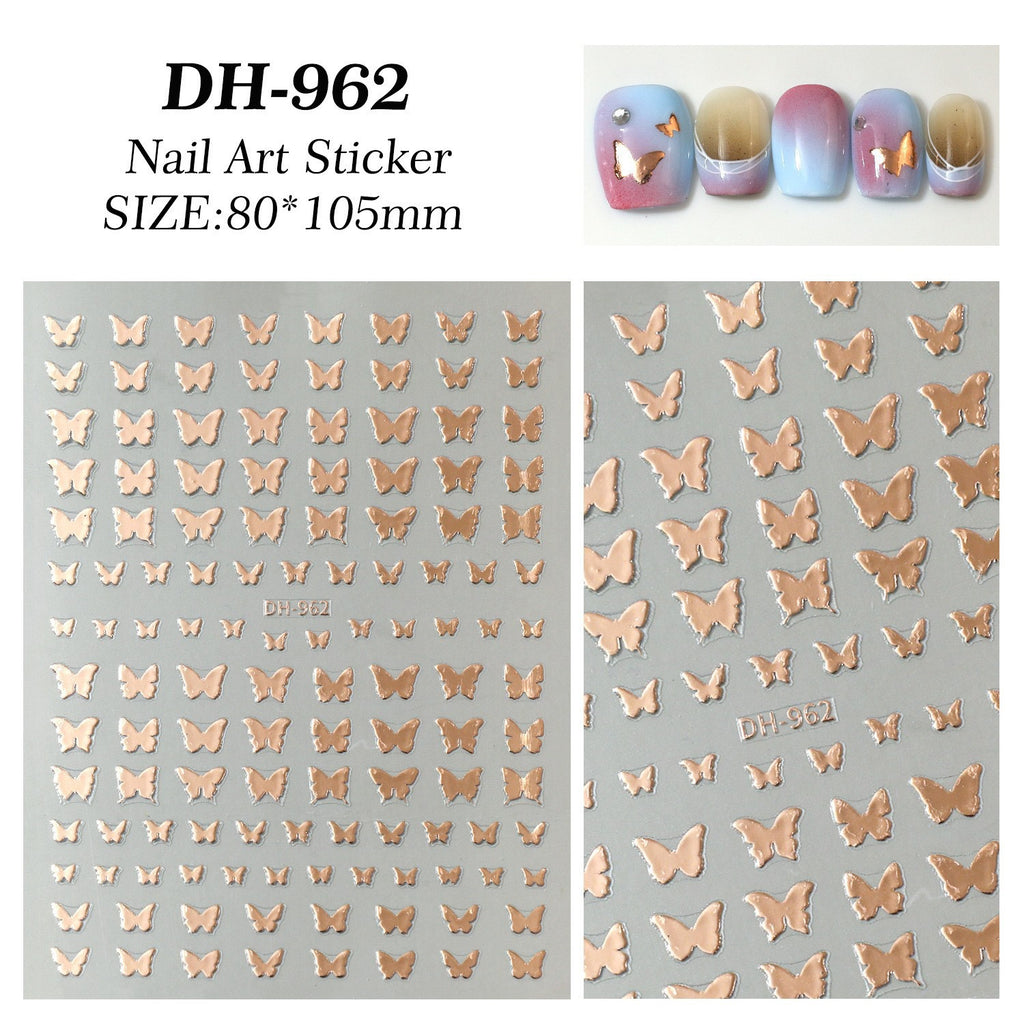 7pcs Gold Foil Butterfly Nail Stickers