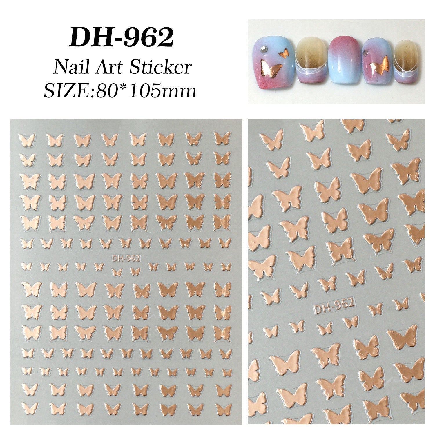 7pcs Gold Foil Butterfly Nail Stickers