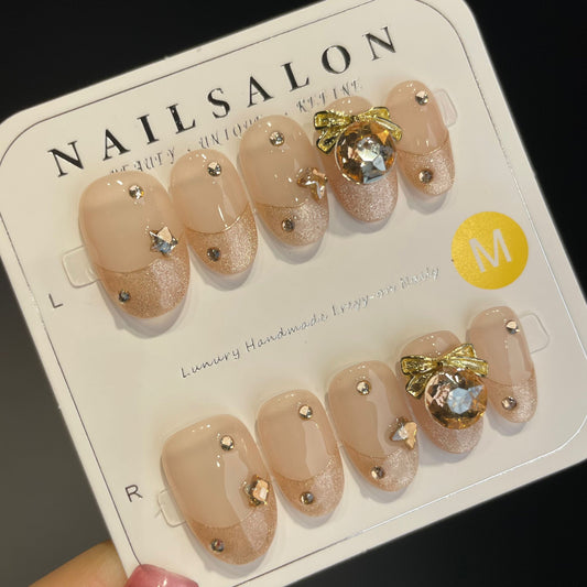 Handmade Press On Nails Short Oval  Champs Elysees