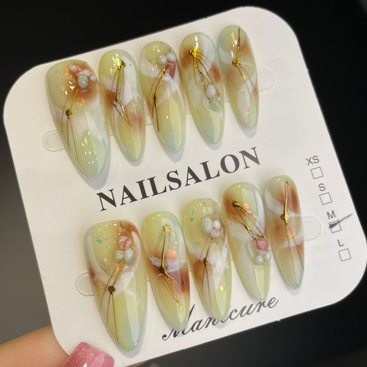 Handmade Press On Nails Long Almond Hand painting